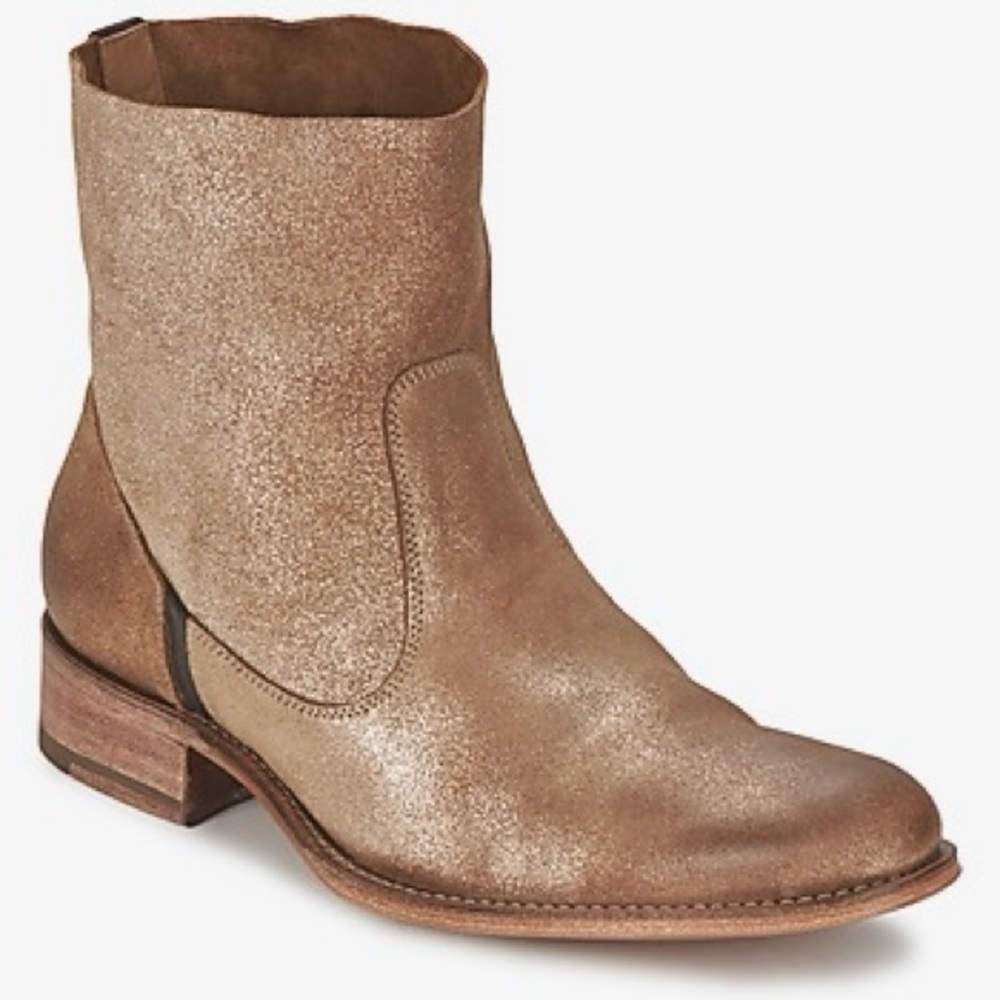 N.D.C. Sandrine Softly Brillo Sylvia Gold Leather Mid Ankle Boots size 40.5